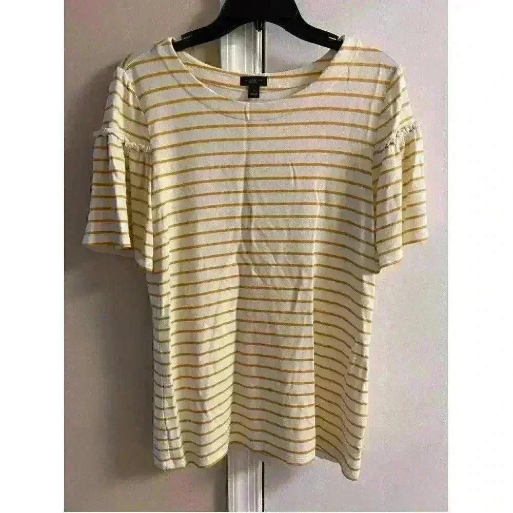 ANNEโTAYLOR - off white mustard striped soft top, medium